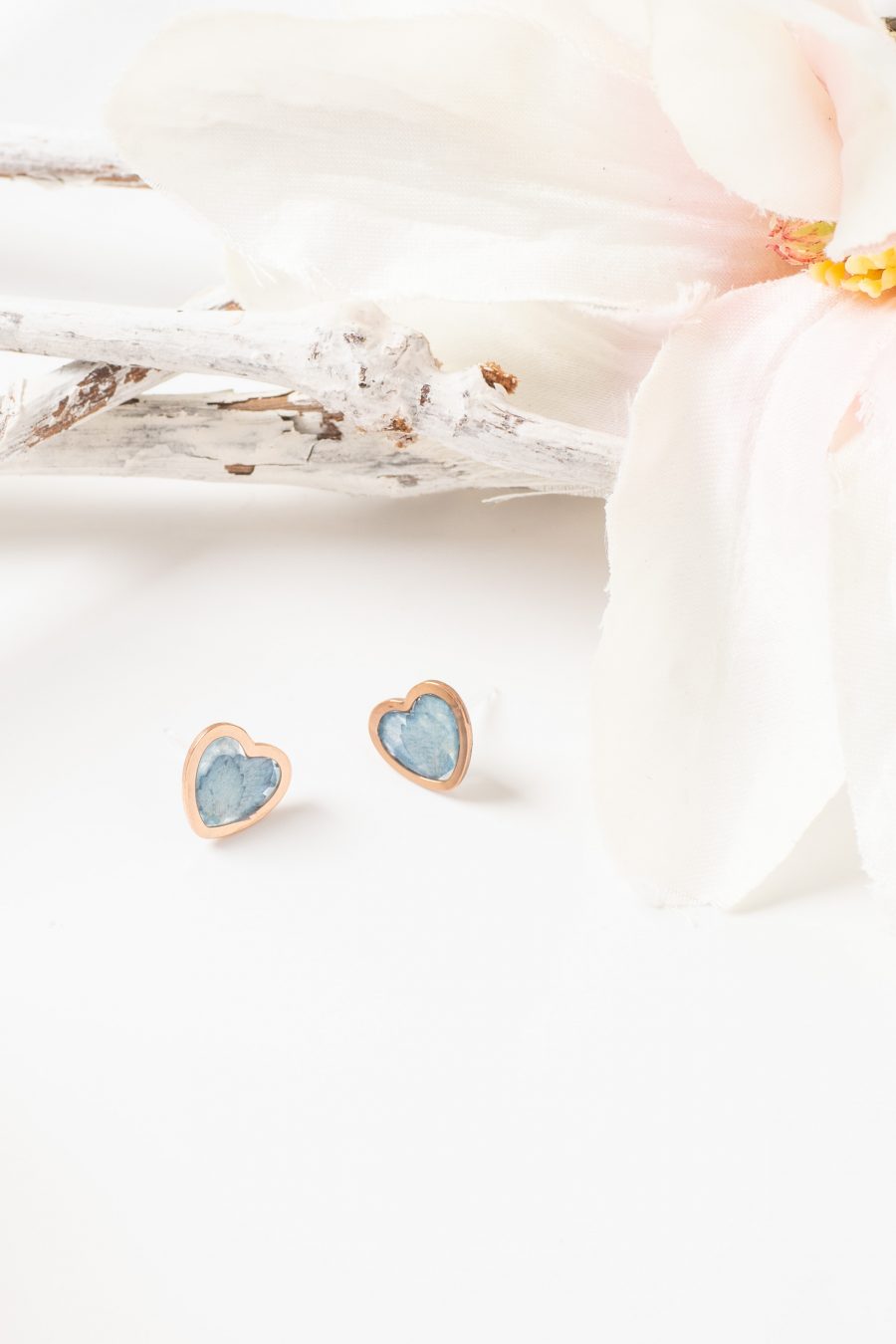 Ohrstecker Resin Herz Hortensie Blau