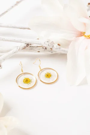 Ohrhänger Resin Gold Gänseblümchen rund