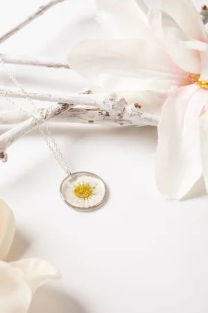 Anhänger Resin Gänseblümchen Silber Rund