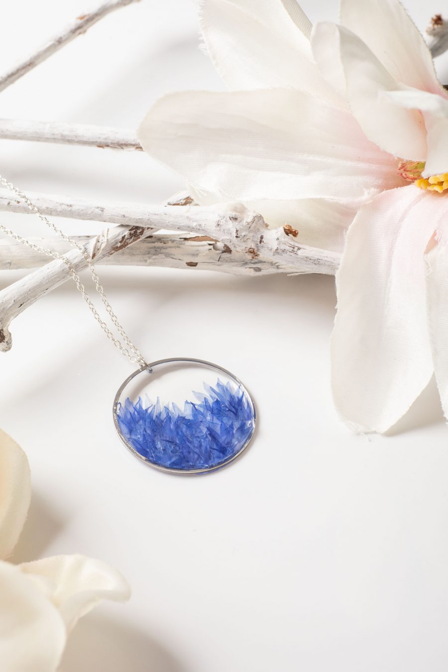 Anhänger Resin Kornblume Silber Rund Groß