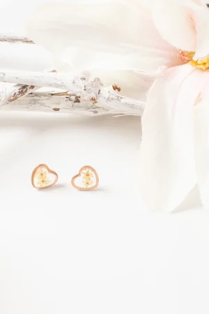 Ohrstecker Resin Herz Holunderblüte rose