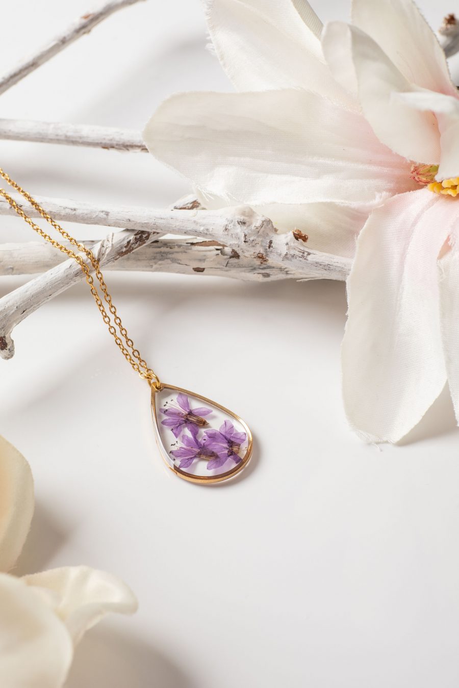 Anhänger Resin Blutweiderich Lila Gold Tropfen