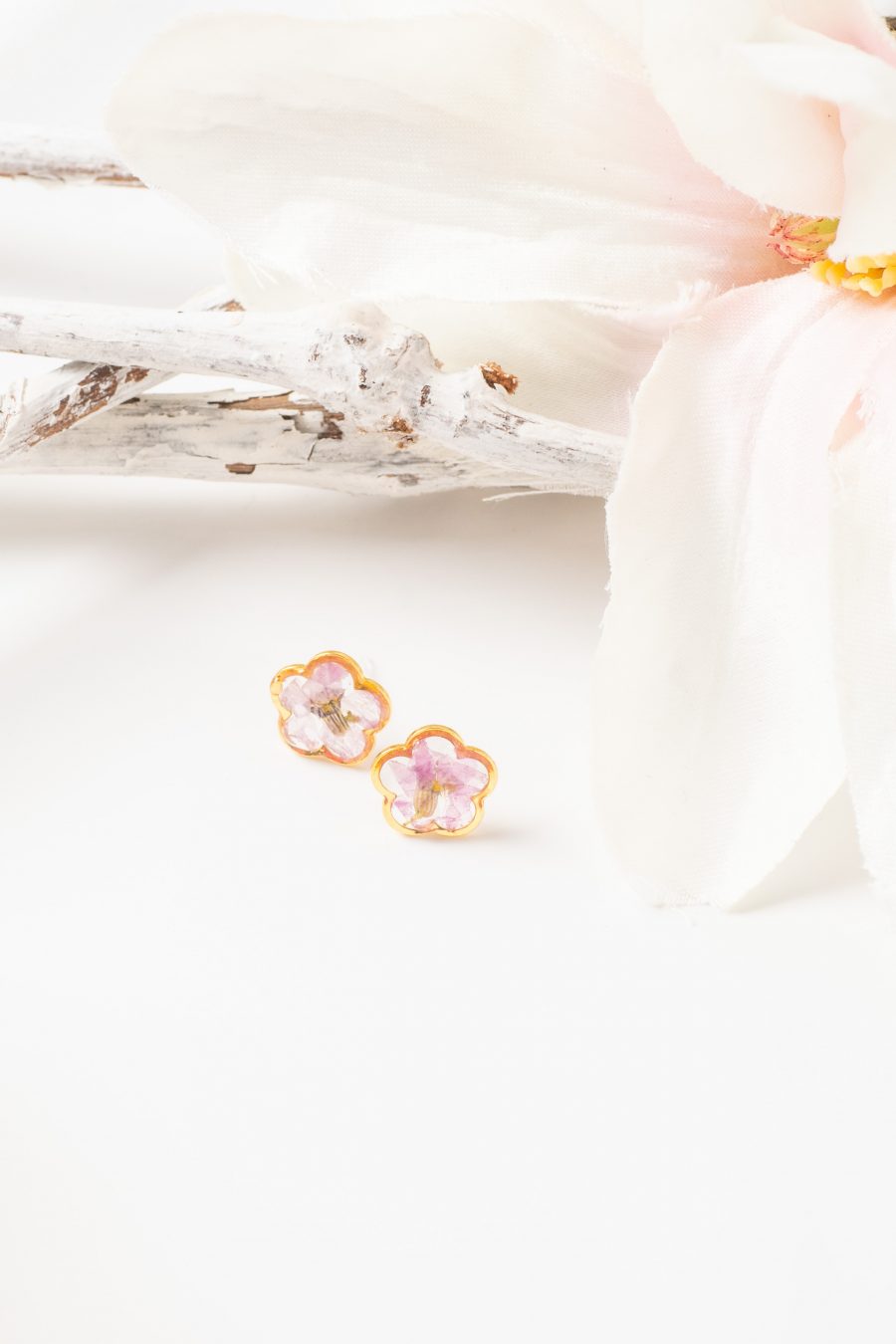 Ohrstecker Resin Myrthe Rosa Gold Blume