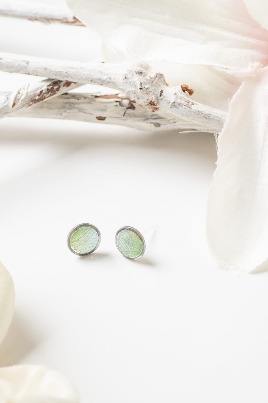 Ohrstecker Resin Silber Hortensie blaugrün