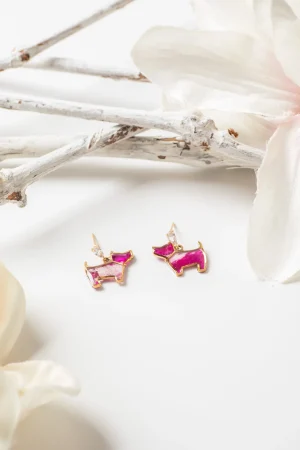 Ohrstecker Resin Hund Pink hängend Glitzer Gold