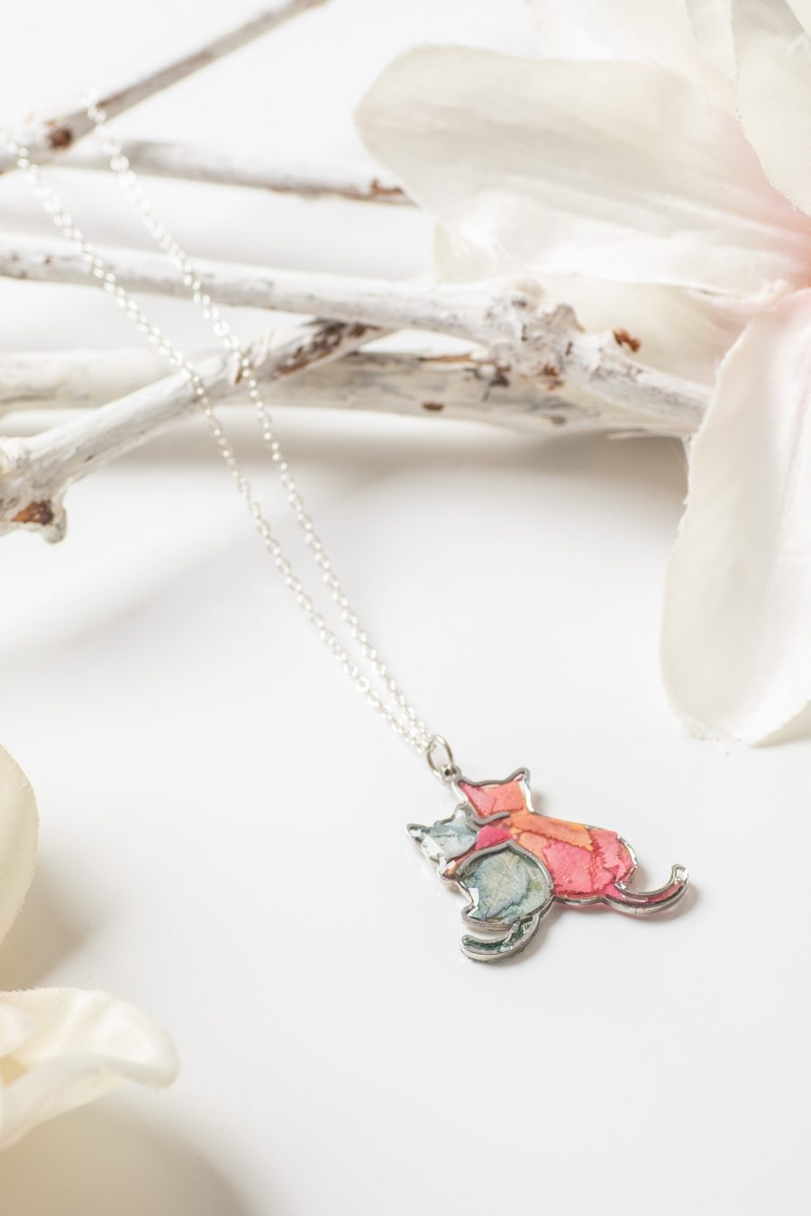 Anhänger Resin Katzen Kuschelnd Rose Hortensie