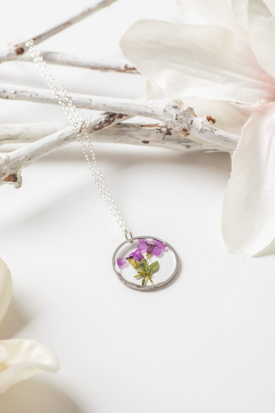 Anhänger Resin Myrte Lila Silber Rund