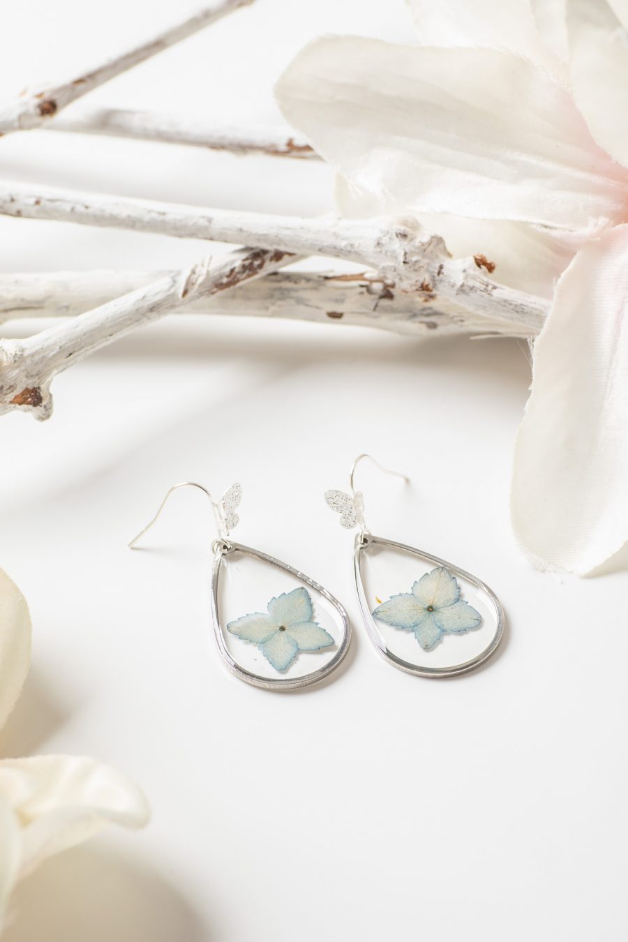 Ohrhänger Hortensie Silber Schmetterling