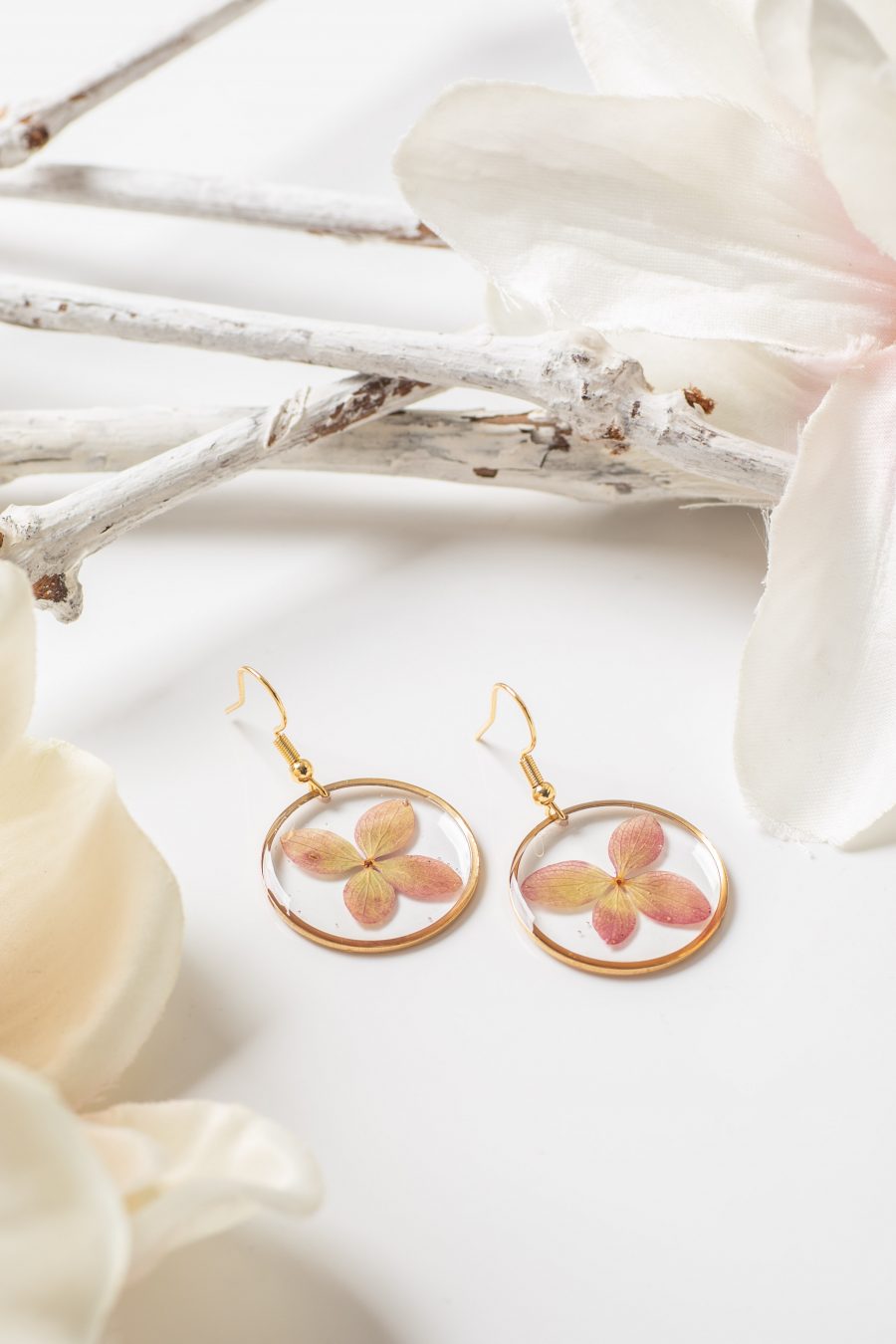 Ohrhänger Resin Hortensie Rotgrün verlauf Gold