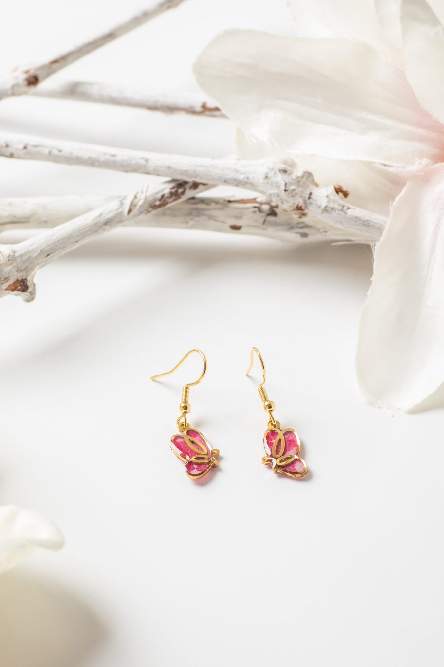 Ohrhänger Resin Schmetterling Rose pink Gold