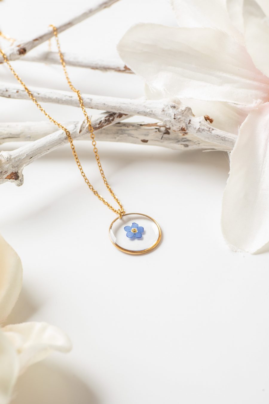 Anhänger Resin Vergissmeinicht rund Gold