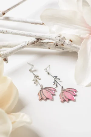 Ohrstecker hängend Lotus Rose rosa Silber