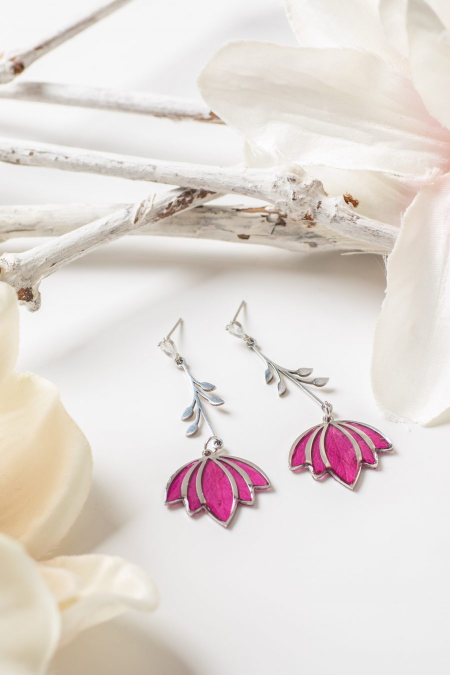 Ohrstecker hängend Lotus Rose pink Silber