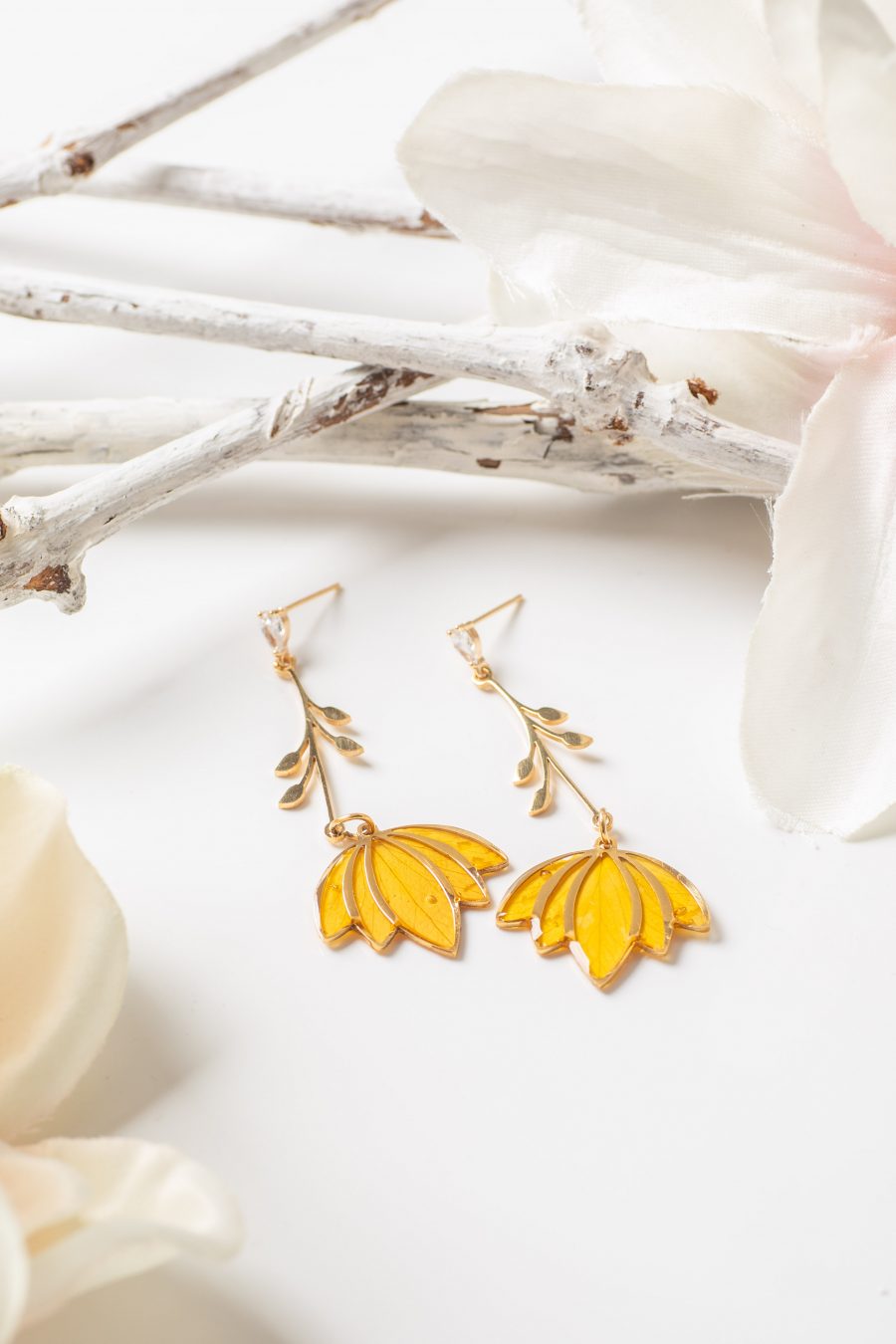 Ohrstecker hängend Lotus Rose Gelb Gold