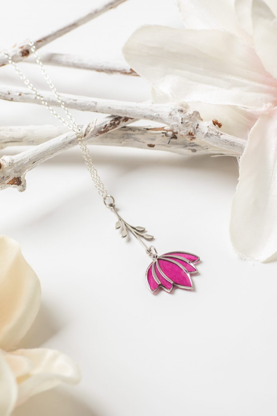 Anhänger Resin Lotus Rose Pink Silber