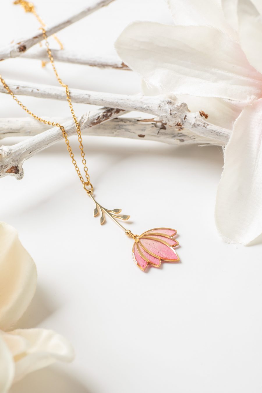 Anhänger Resin Lotus Rose Rosa Gold