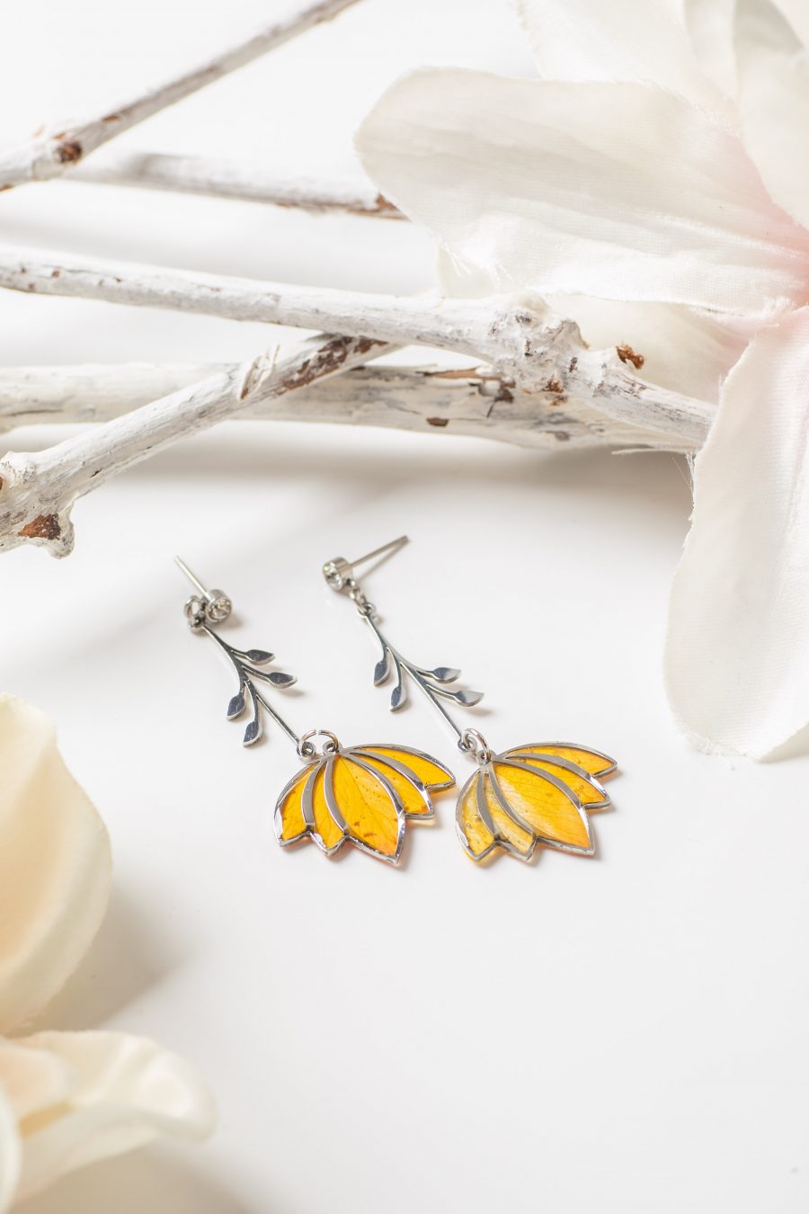 Ohrhänger Lotus Rose Gelb Silber