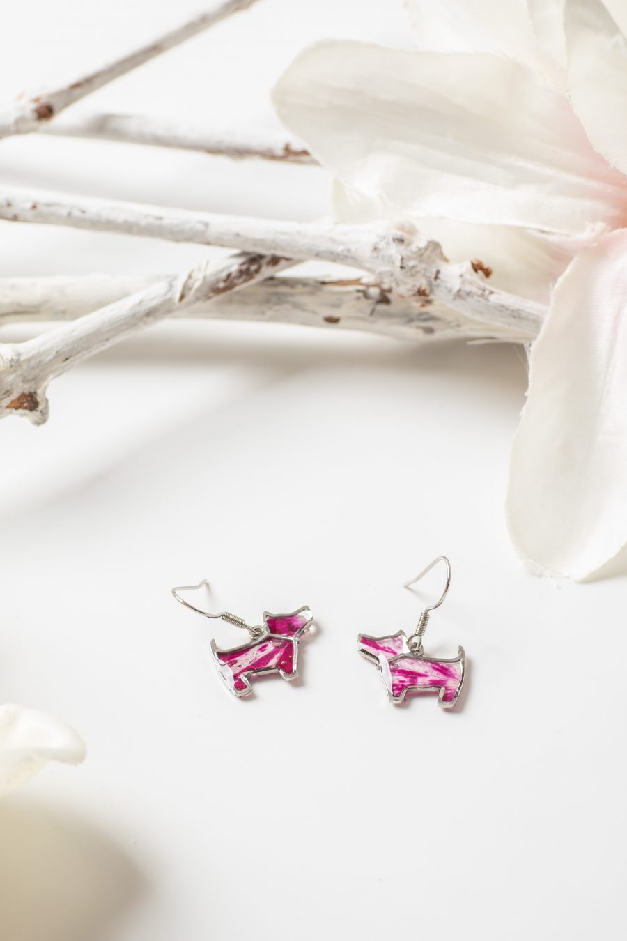 Ohrhänger Hund Rose pink weiß