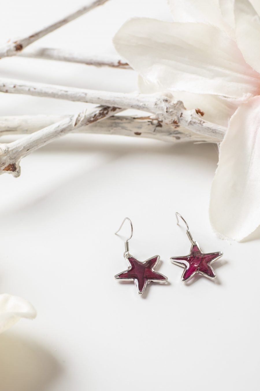 Ohrhänger Resin Stern Rose dunkellila
