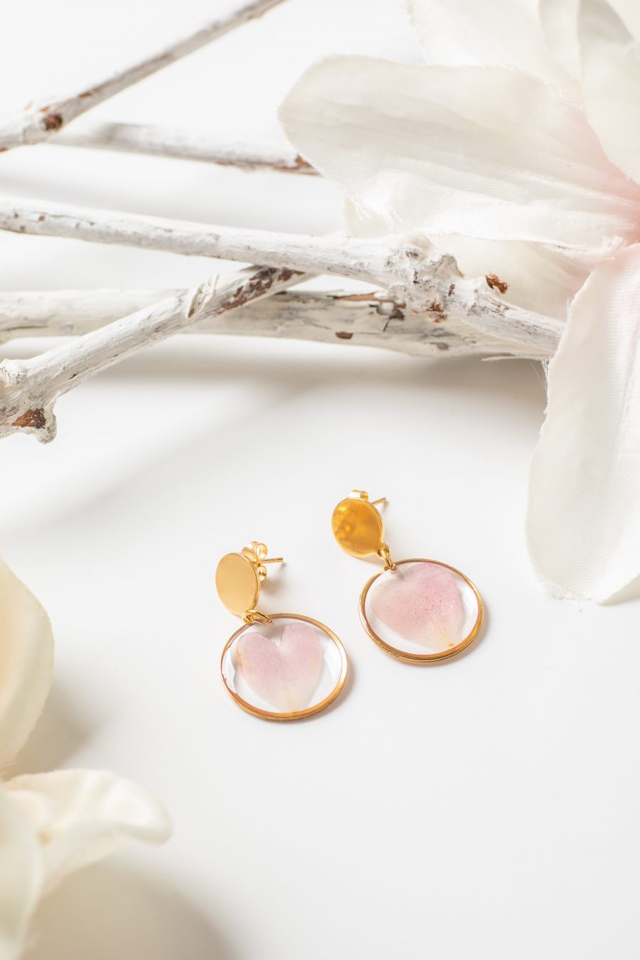 Ohrhänger Resin Rose rosa Herz Gold