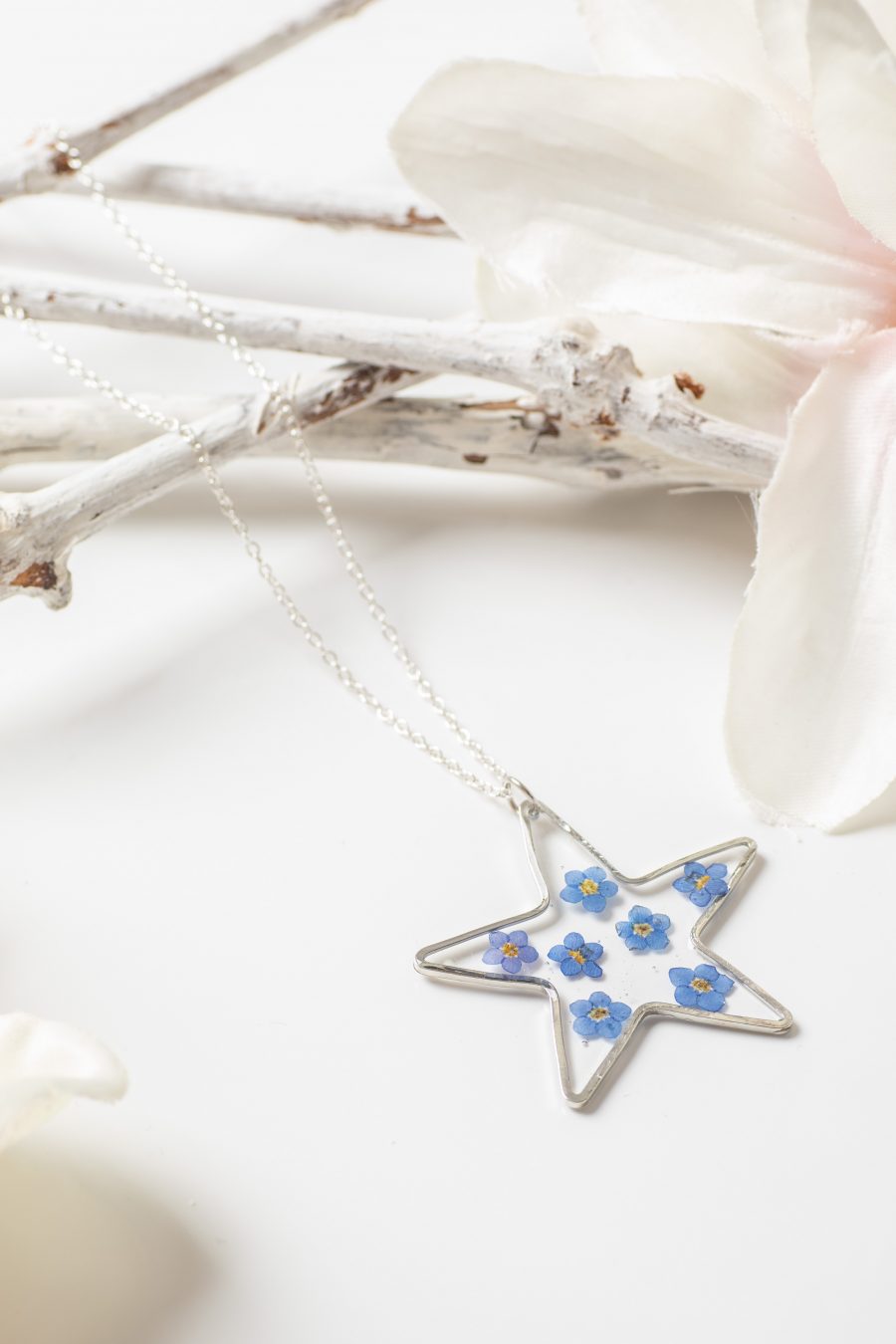 Anhänger Resin Vergissmeinicht Stern Silber Groß
