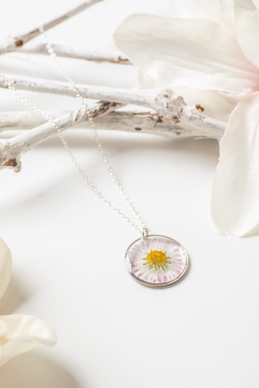 Anhänger Rund Silber Gänseblümchen