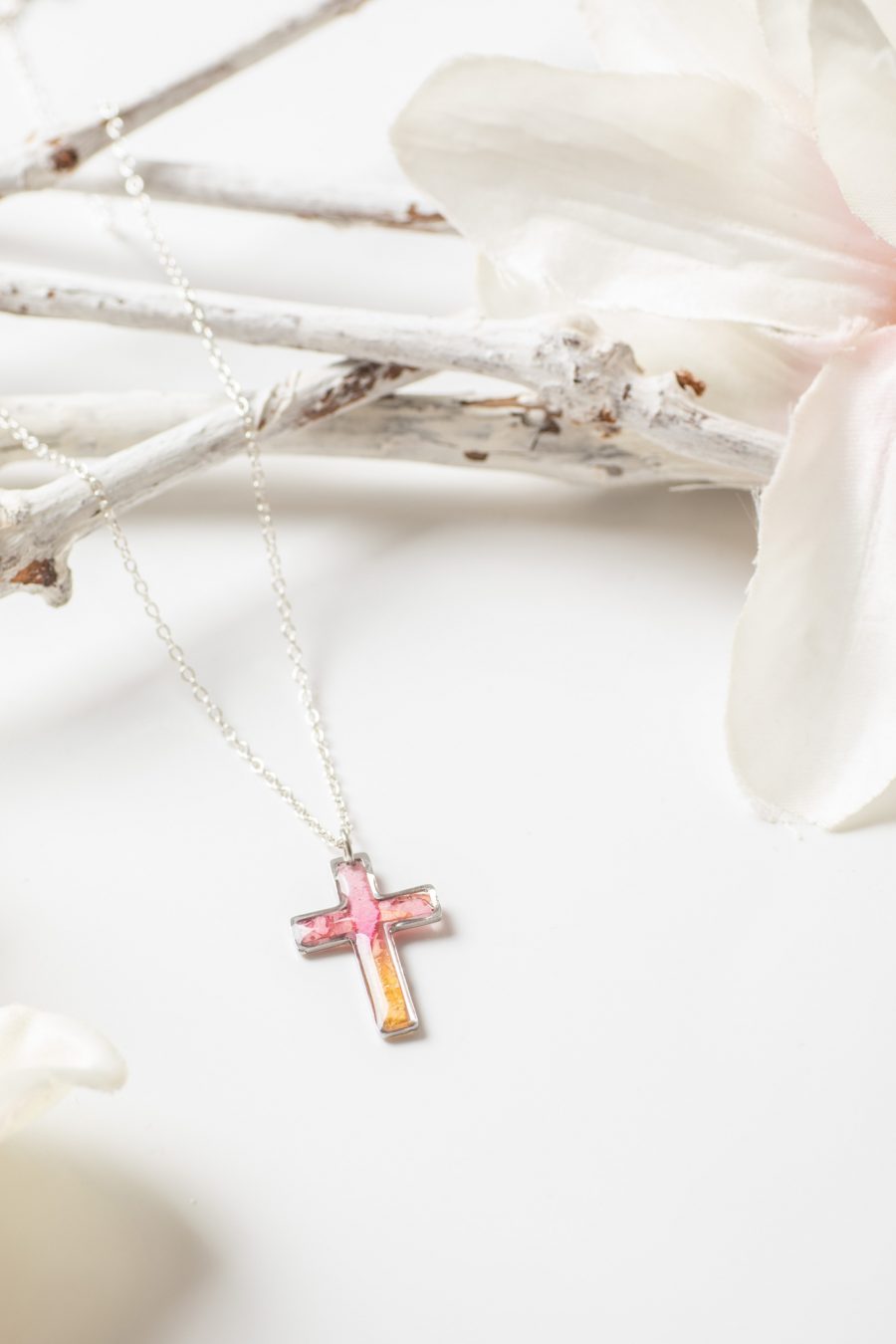 Anhänger Kreuz Rose Rosa Gelb