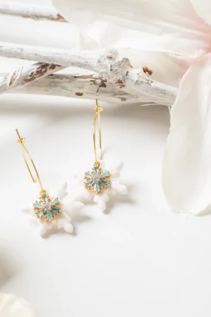 Ohrstecker Schneeflocke Weiß glitzer blau