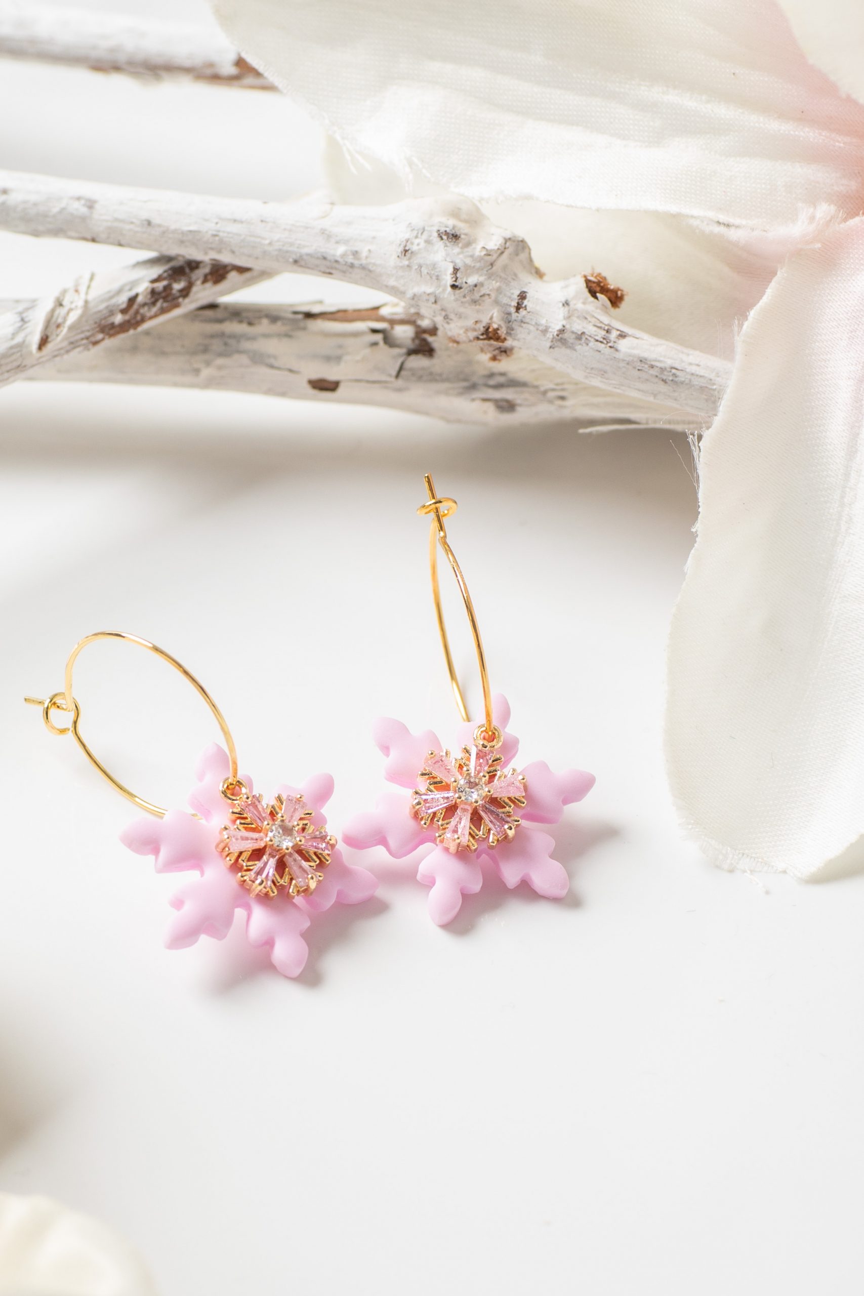 Ohrhänger Schneeflocke Rosa Glitzer rosa