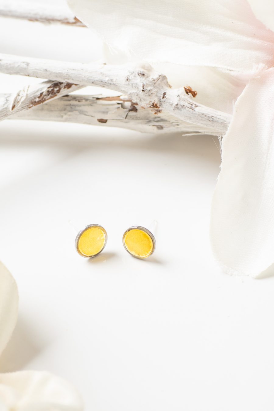 Ohrstecker Resin Rose Gelb Silber 2