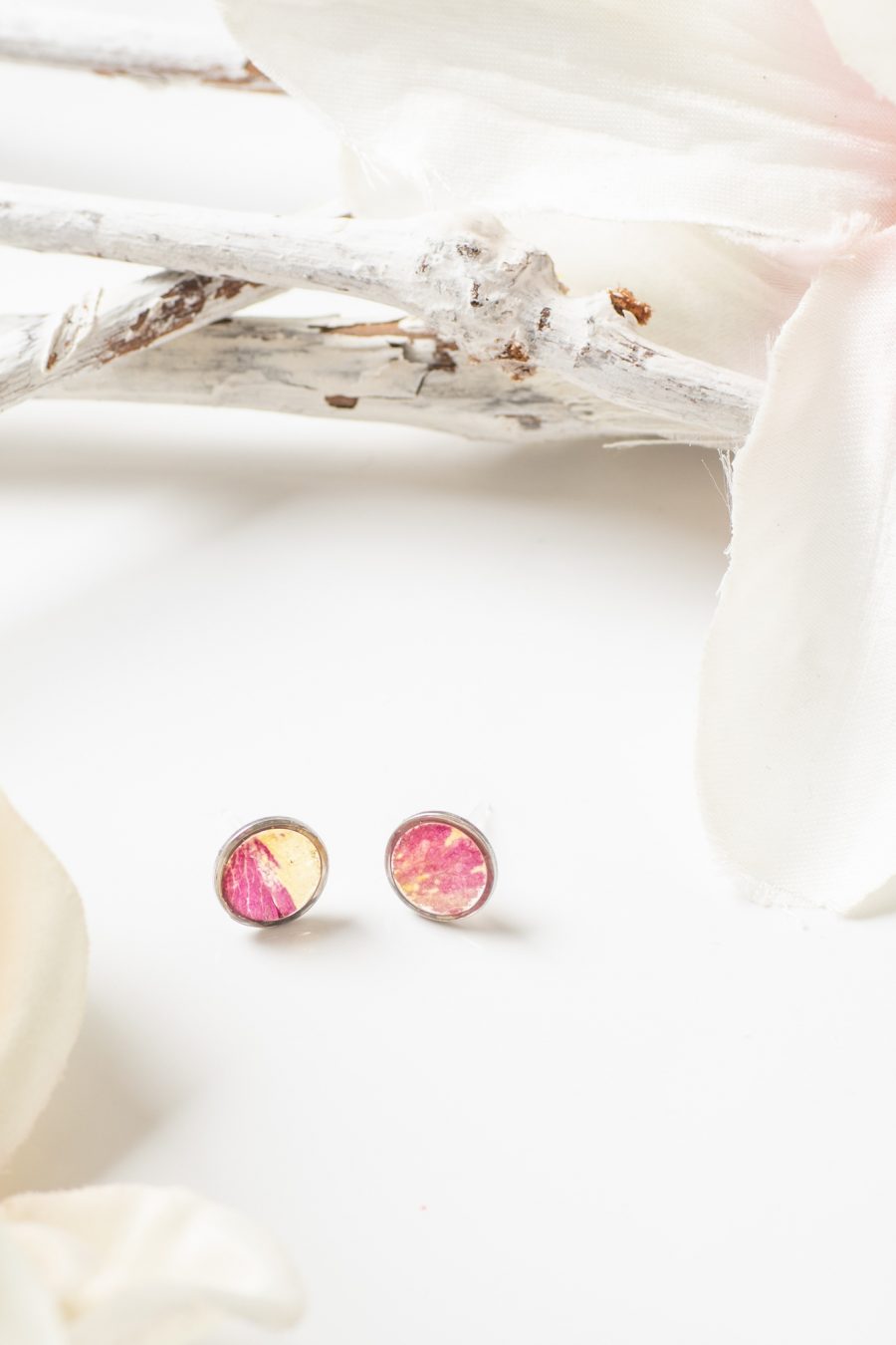 Ohrstecker Resin Rose Gelb Lila Silber