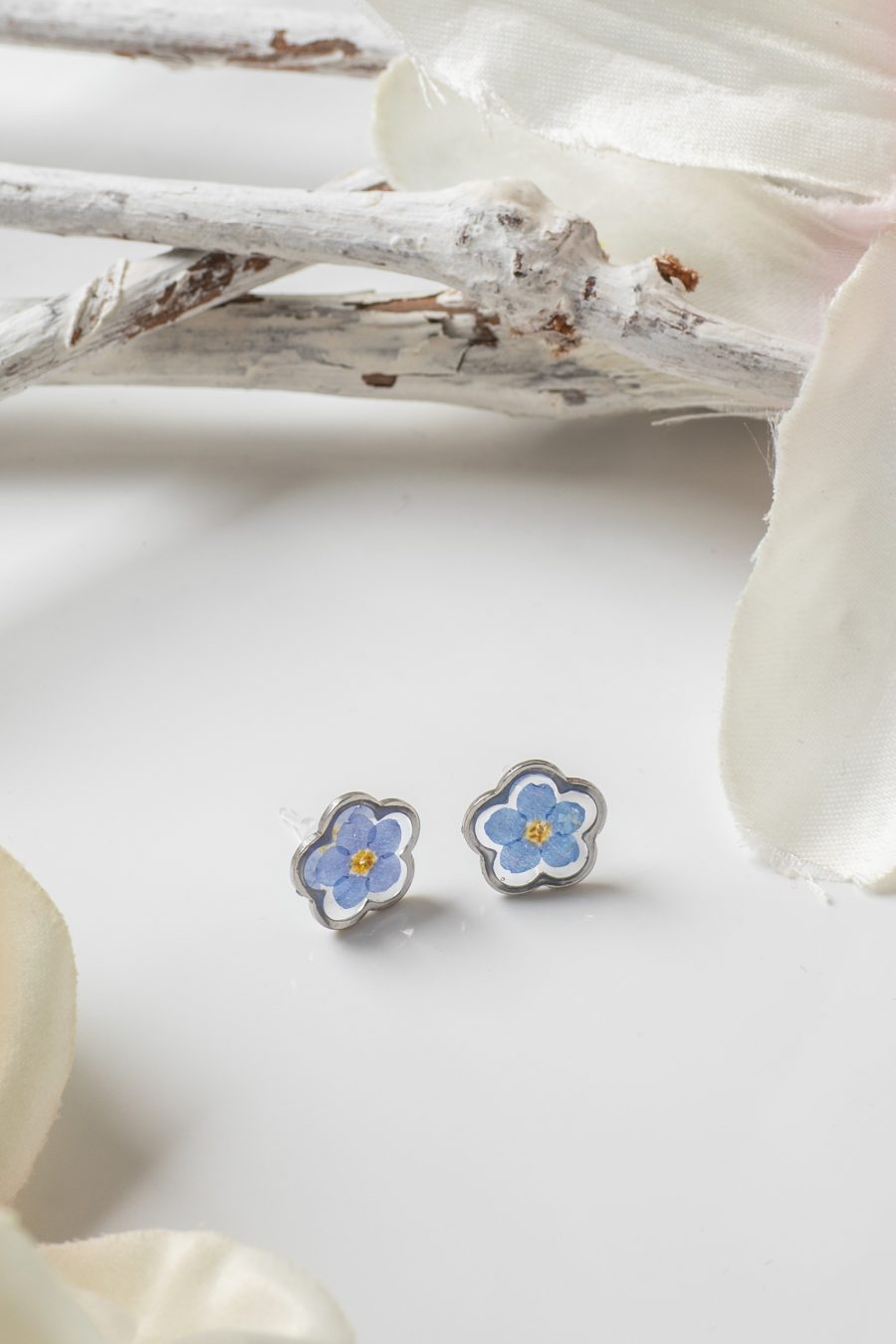 Ohrstecker Resin Vergissmeinicht Blume Silber 3