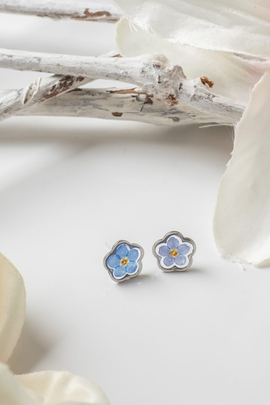 Ohrstecker Resin Vergissmeinicht Blume Silber 4