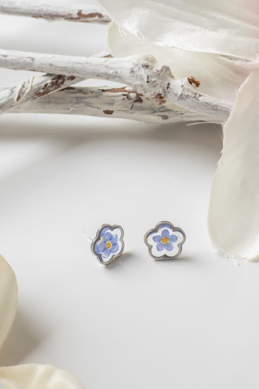 Ohrstecker Resin Vergissmeinicht Blume Silber 5