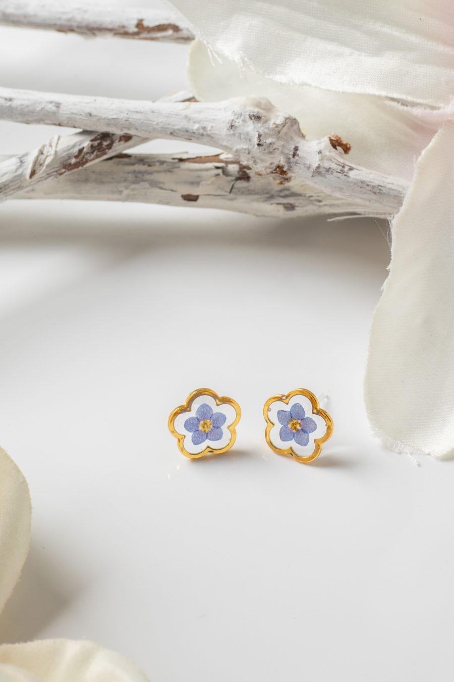 Ohrstecker Resin Vergissmeinicht Blume Gold 5