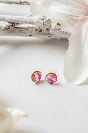 Ohrstecker Resin Punkt Rose Lila Weiß Gold
