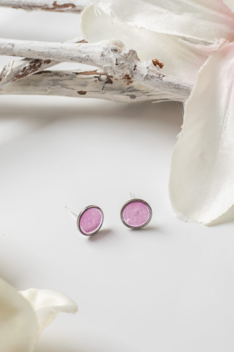 Ohrstecker Resin Punkt Rose rosa Silber