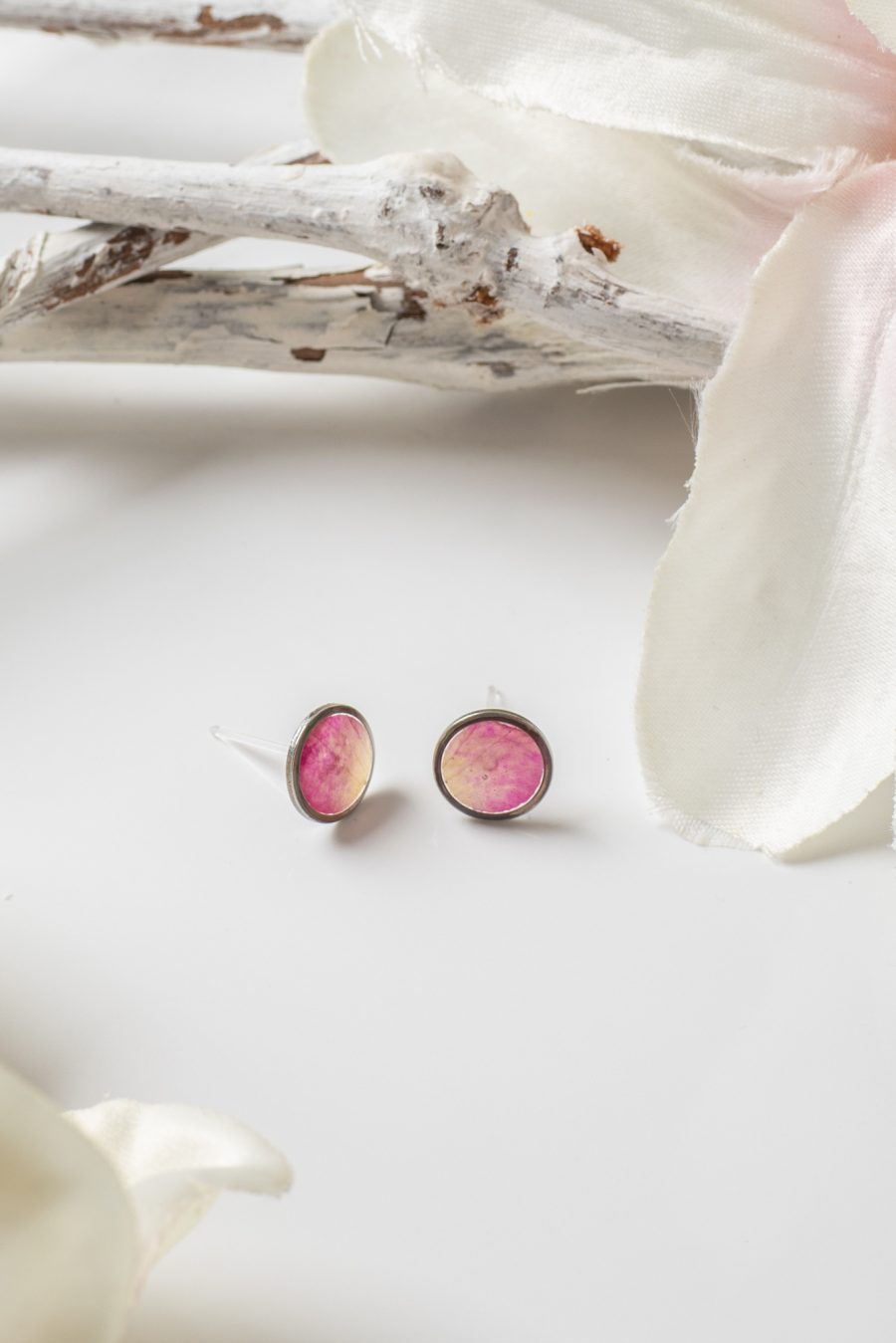 Ohrstecker Resin Punkt Rose Verlauf Silber