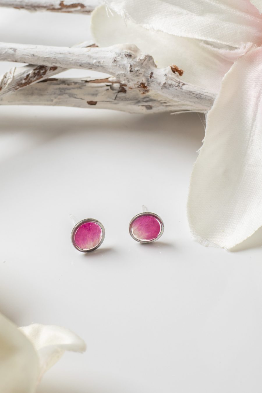 Ohrstecker Resin Punkt Pinkverlauf Silber