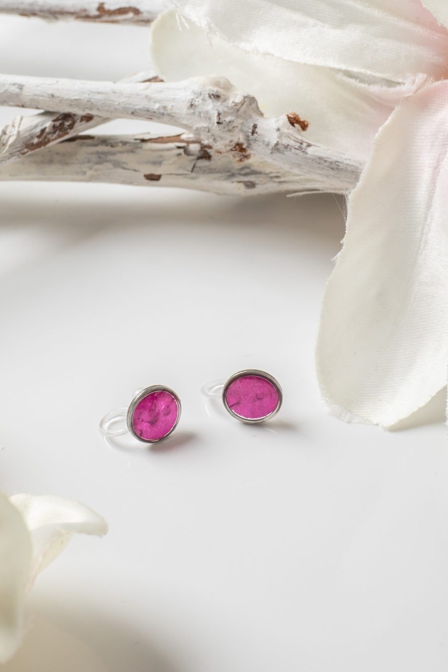 Ohrclip Resin Rose Lila Silber