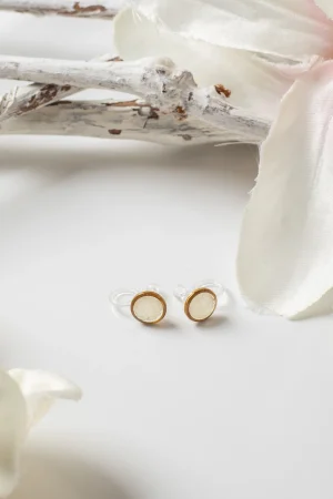Ohrclip Resin Punkt weiße Rose Gold klein