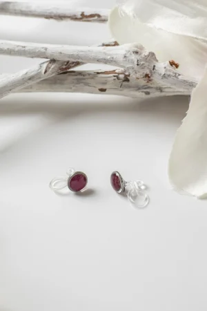 Ohrclip Resin Punkte Rose Lila