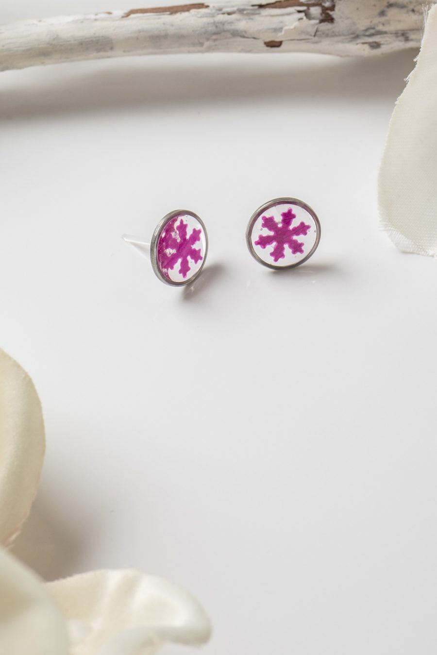 Ohrstecker Resin Knöpfe Silber Rose Pink 2