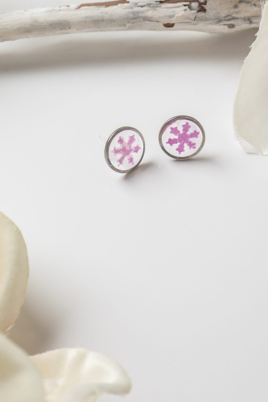 Ohrstecker Resin Knöpfe Silber Rose Rosa 2