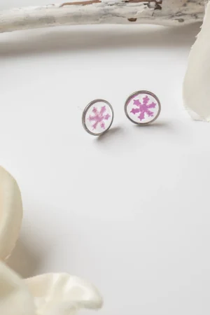 Ohrstecker Resin Knöpfe Silber Rose Rosa