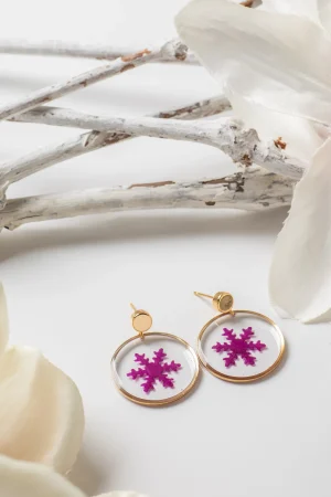 Ohrhänger Resin Gold Schneeflocken Rose Pink