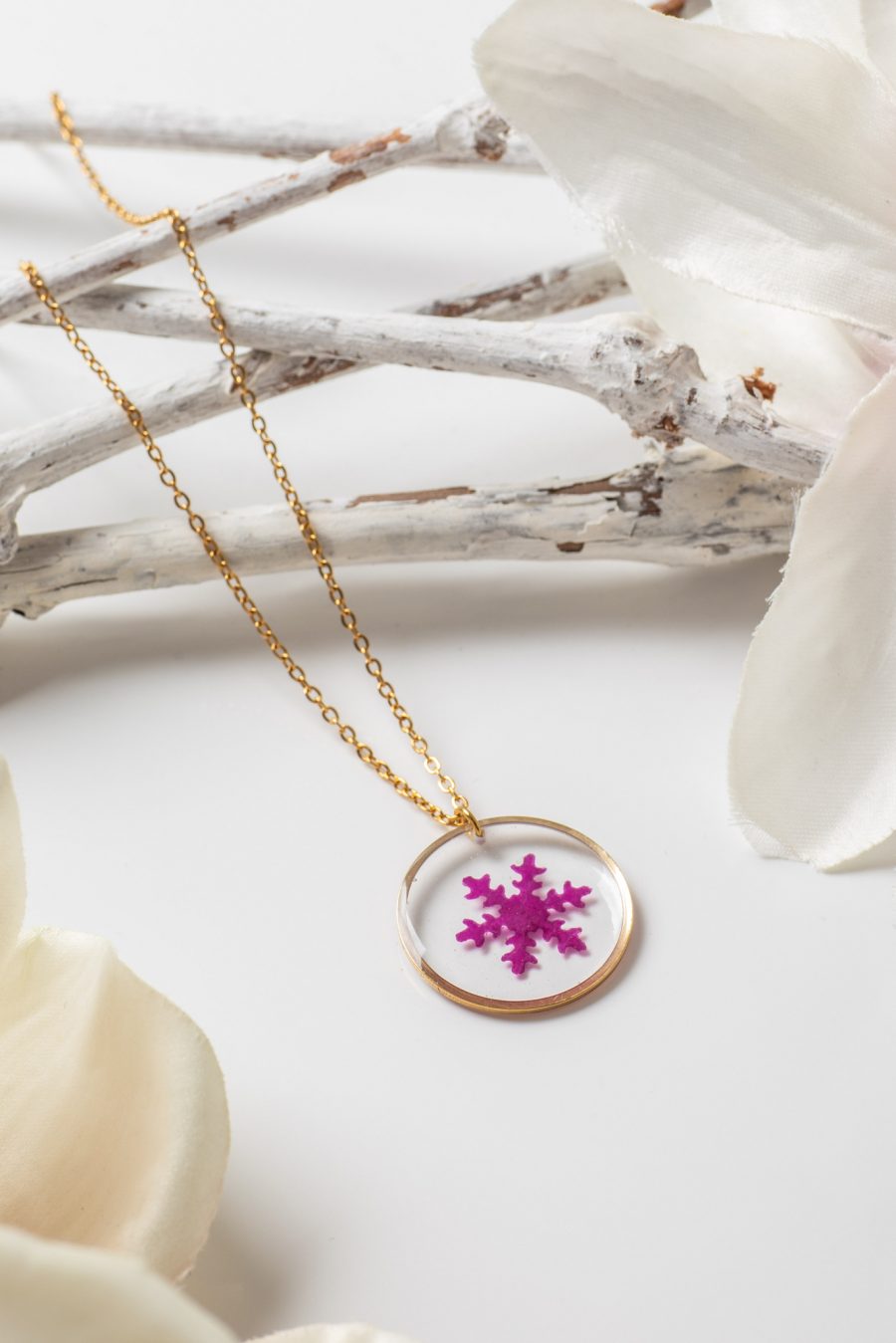 Anhänger Resin Gold Schneeflocken Rose Pink