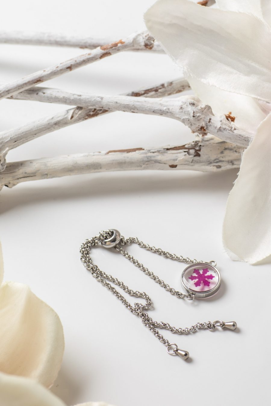 Armband Silber Resin Schneeflocke Rose Pink