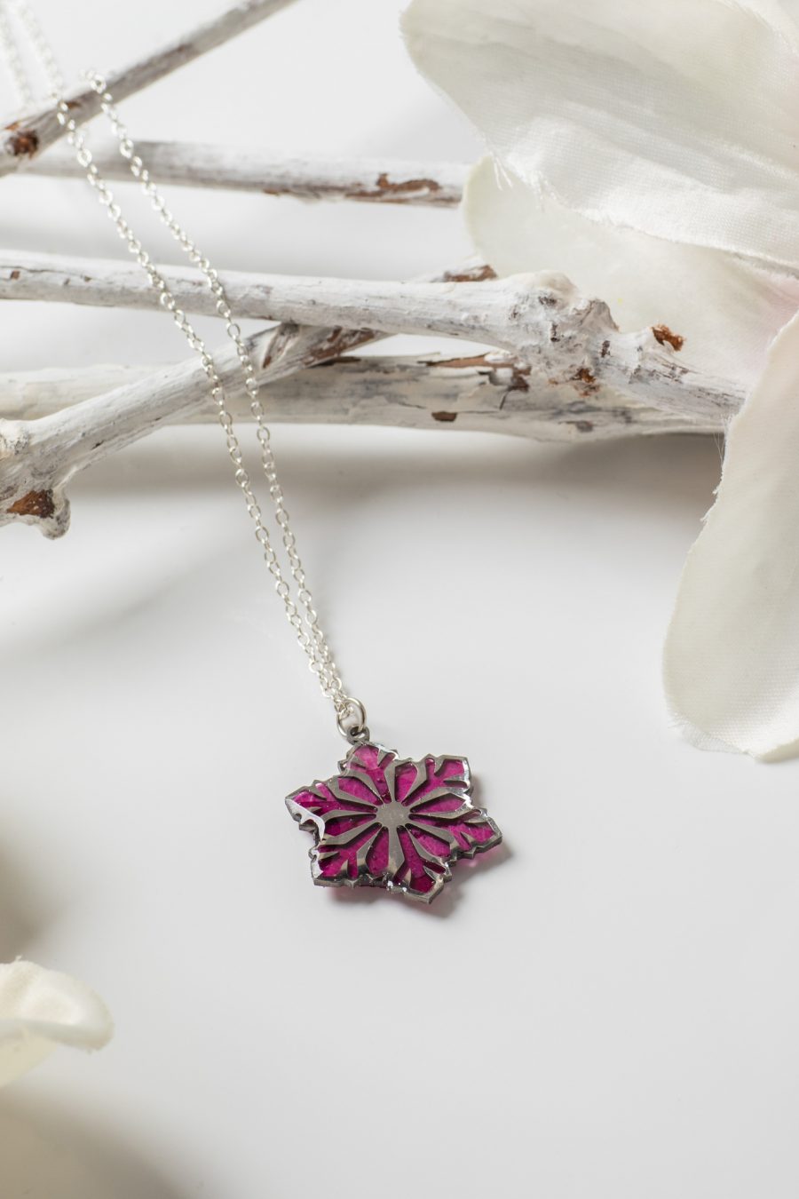 Anhänger Schneeflocke Pink Rose Silber