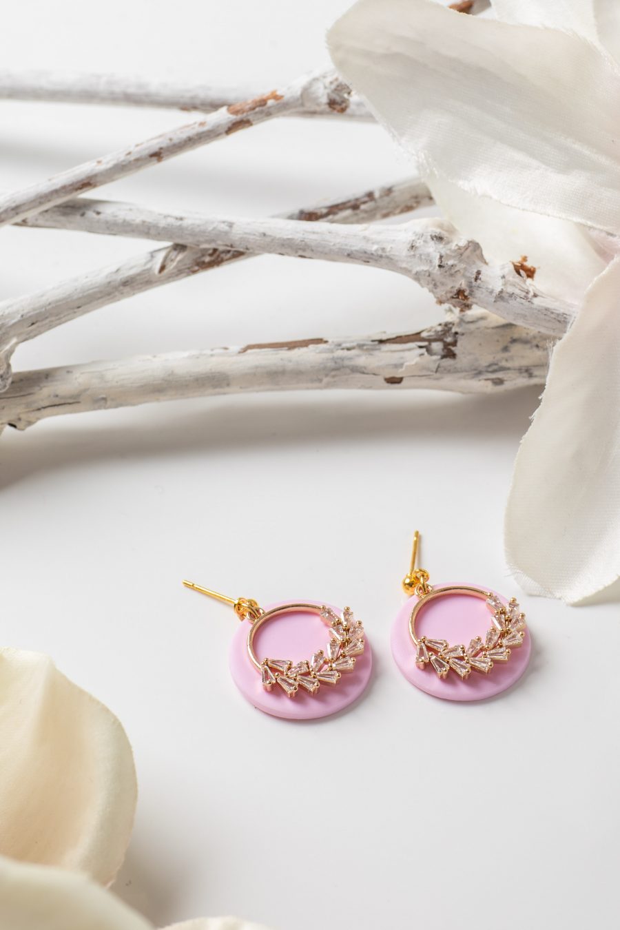 Ohrhänger Kristallkranz Gold Rosa Klein